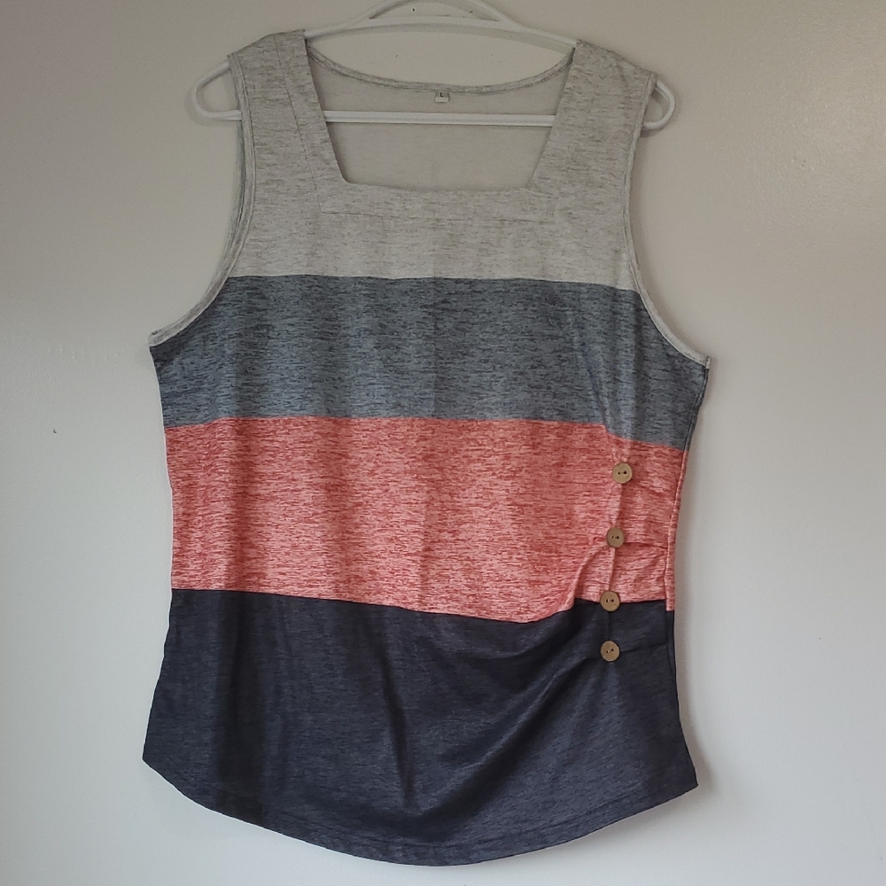 Colorblock Sleeveless Top with Button Detail